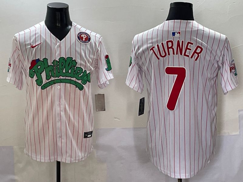 Men Philadelphia Phillies #7 Turner Stripe Red Four generations Joint Name 2025 Nike MLB Jersey style 5
